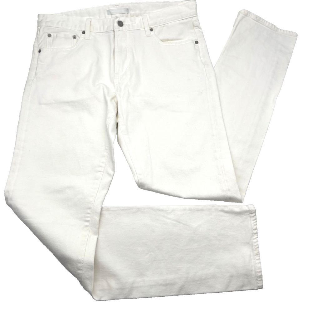 NEW Uniqlo Pure White Slim Straight Mid Rise Denim Jeans 34x34 True to Size